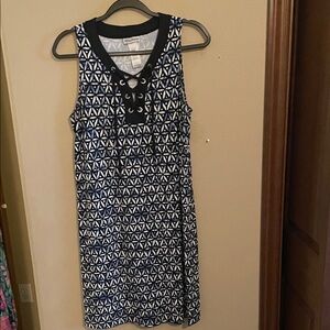 Tommy Bahama Navy and White Geometric Midi Dress